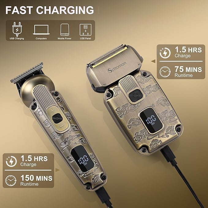 Scttomon Men's Foil Shavers & T-blade Trimmer Set - Electric Razor for Beard, Mustache, Head & Body - Cordless, Waterproof - Image 5